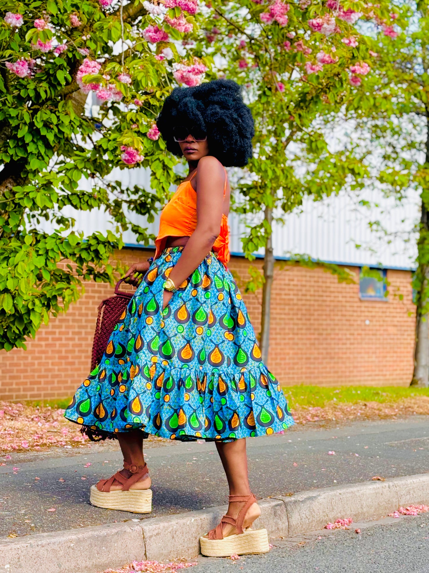 Handmade African Print Skirt with Frills and Pockets