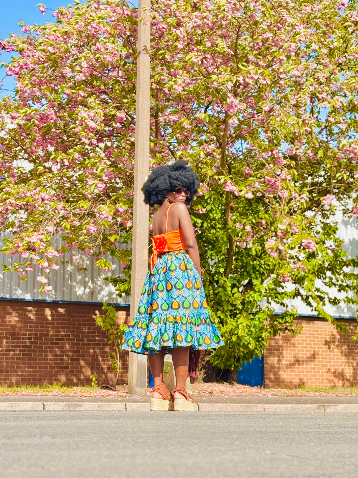 Handmade African Print Skirt with Frills and Pockets