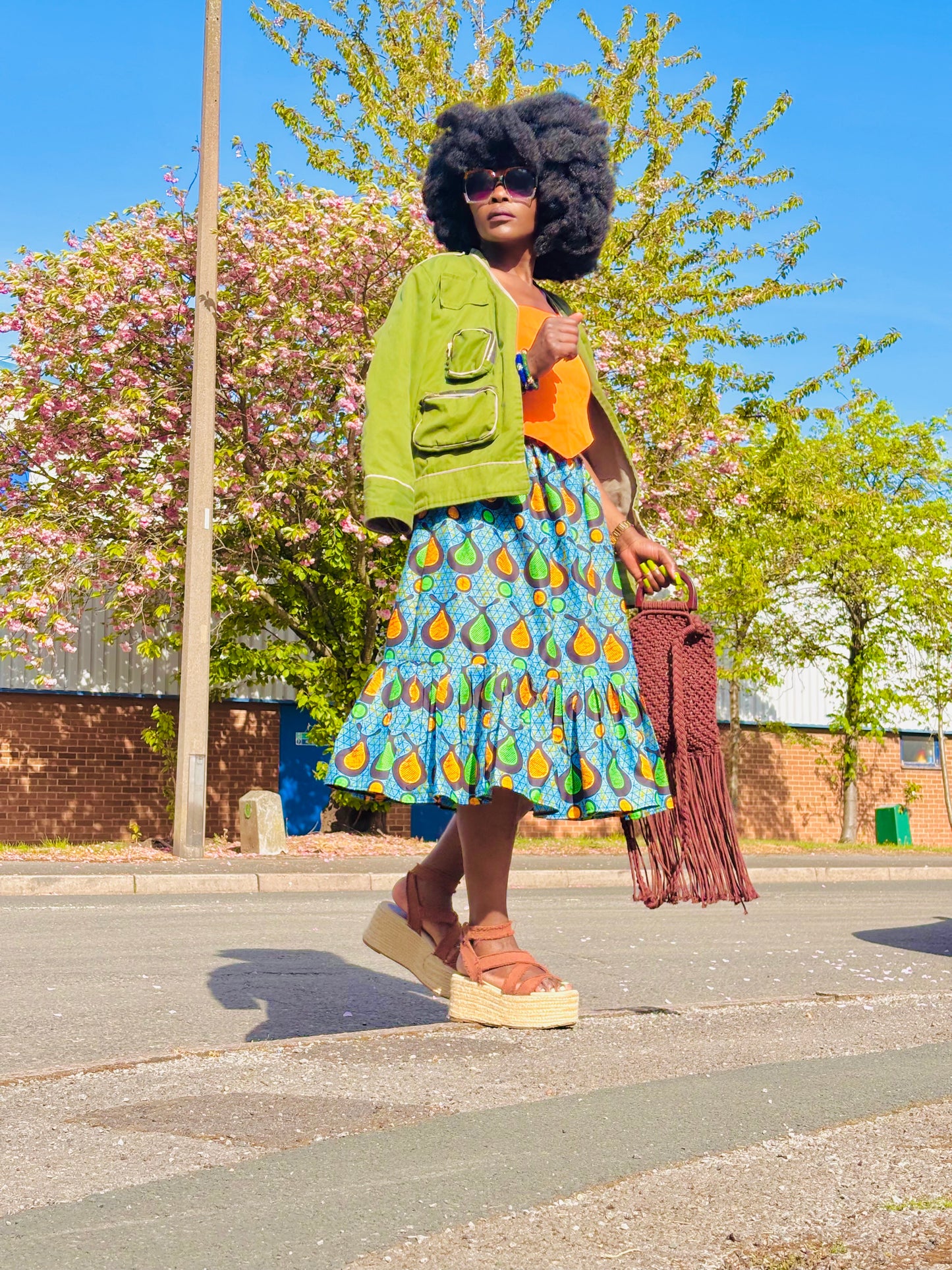 Handmade African Print Skirt with Frills and Pockets