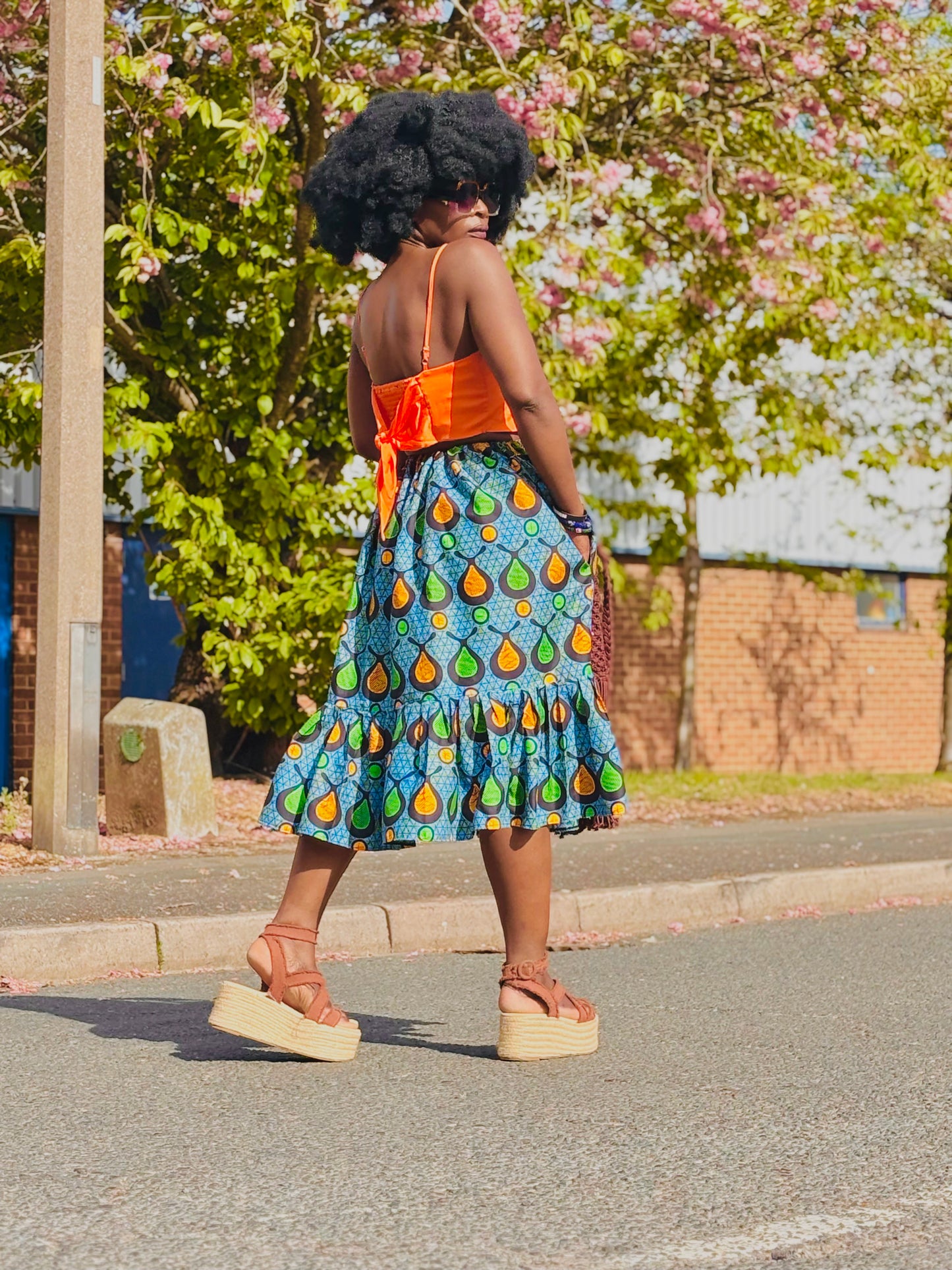 Handmade African Print Skirt with Frills and Pockets