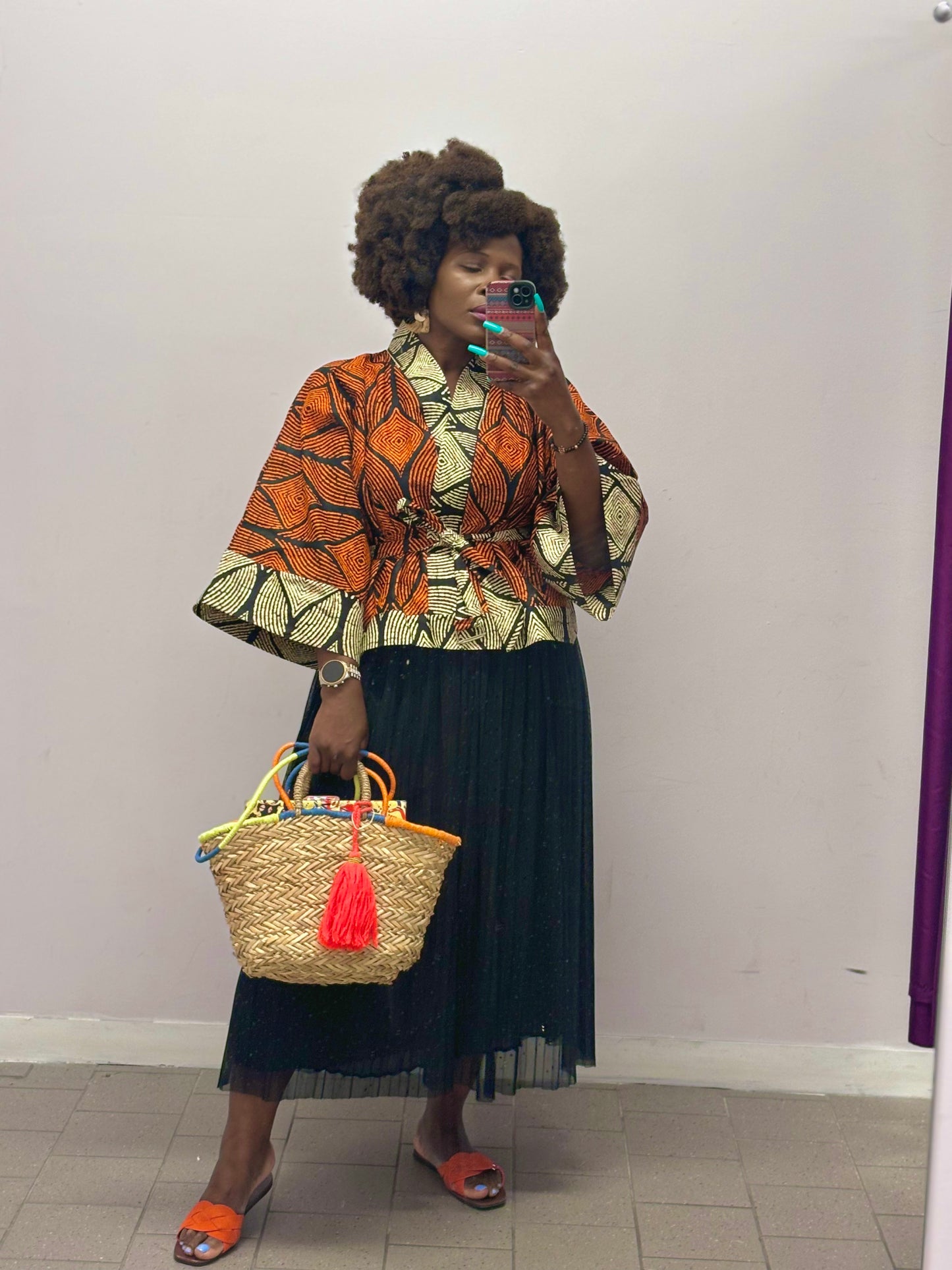 Cropped African print unlined Kymono