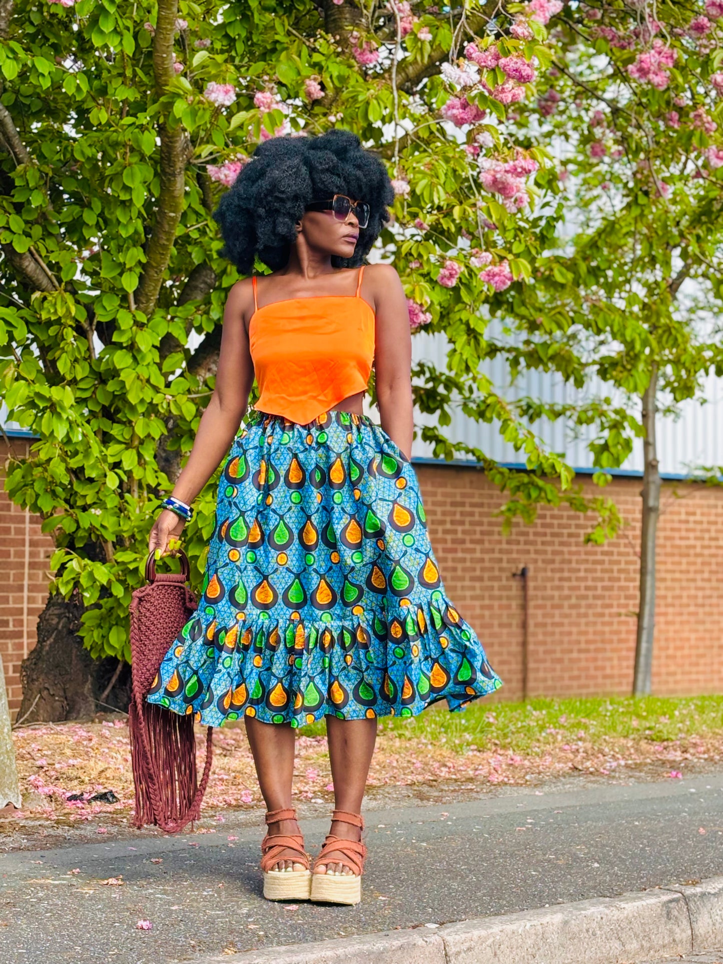 Handmade African Print Skirt with Frills and Pockets