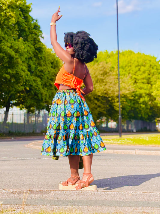Handmade African Print Skirt with Frills and Pockets